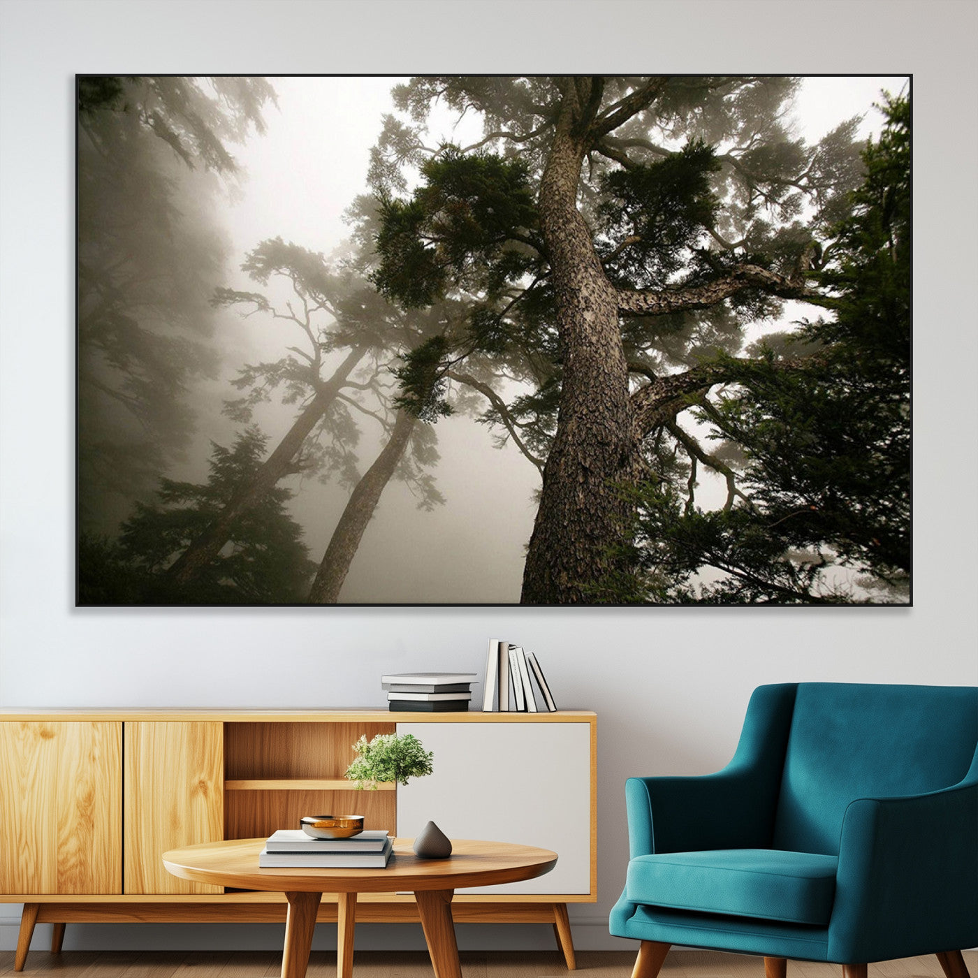 87969493-MGV-CV-36X24-Forest Wall Art – Misty Tall Trees Canvas Print, Dramatic Woodland Photography Decor for Bedroom, Living Room, Office, Cabin,