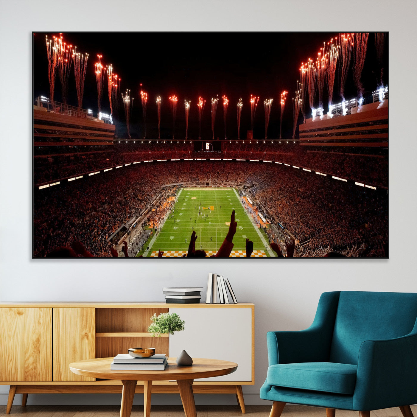 73358115-MGV-CV-36X24-Tennessee Volunteers Wall Art – Neyland Stadium Fireworks Night Game Canvas Print, Vols Football Checkerboard Endzone Sports Decor
