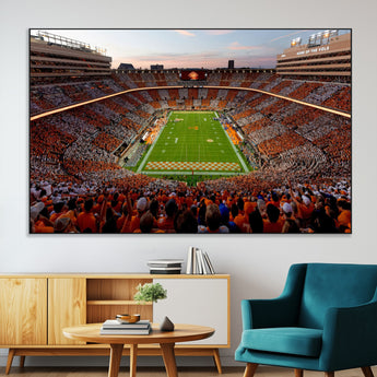 37160229-MGV-CV-36X24-Tennessee Volunteers Wall Art – Neyland Stadium Sunset Checkerboard Game Canvas Print, Vols Football Panorama Sports Decor