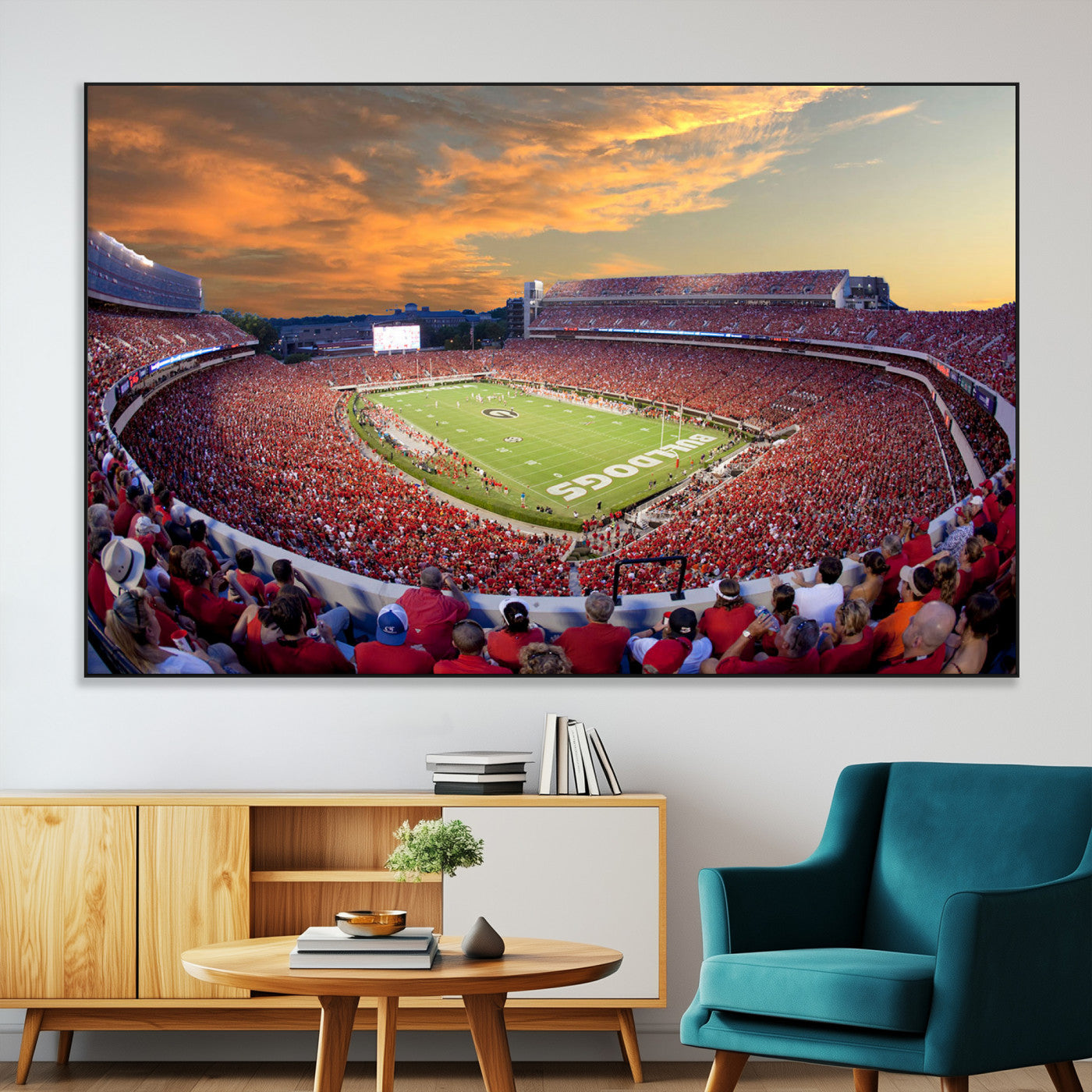 73680988-MGV-CV-36X24-Georgia Bulldogs Stadium Wall Art – Panoramic Football Field Canvas Print, Game Day Decor for Home, Office, Fan Cave, Sports