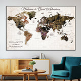 33631532-MGV-CV-36X24-Personalized World Map Wall Art – Dark Vintage Adventure Travel Map with Custom Names, Rustic Wall Decor for Couples, Home or