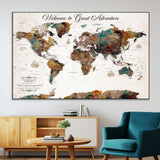 67029173-MGV-CV-36X24-Personalized World Map Wall Art – Colorful Vintage Adventure Travel Map with Custom Couple Names, Rustic Wall Decor for Home,