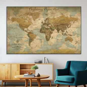 54795344-MGV-CV-36X24-Personalized World Map Wall Art – Vintage Adventure Travel Map with Custom Names, Rustic Wall Décor for Couples, Families