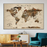 48225643-MGV-CV-36X24-Personalized World Map Wall Art – Rustic Vintage Adventure Travel Map with Custom Couple Names, Romantic Wall Decor for Home or