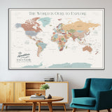 69180591-MGV-CV-36X24-Personalized World Map Wall Art – Rustic Vintage Adventure Travel Map with Custom Family Names, Unique Wall Decor for Couples,
