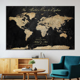 98947257-MGV-CV-36X24-Personalized World Map Wall Art – Vintage Black Adventure Travel Map with Custom Names, Elegant Push Pin Canvas for Couples Home