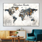 11751559-MGV-CV-36X24-Personalized World Map Wall Art – Elegant Adventure Travel Tracker Map for Couples & Families, Push Pin Canvas Poster Decor for Home, Office