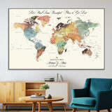 10311652-MGV-CV-36X24-Personalized World Map Wall Art - Watercolor Travel Map with Custom Names Minimalist Design for Couples&Families - Decor for Home,