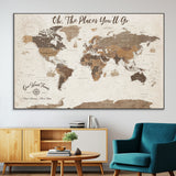 14140137-MGV-CV-36X24-Personalized World Map Wall Art – Vintage Nautical Adventure Map with Ships and Compass, Rustic Sepia Tones for Travel Lovers and