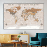 34289723-MGV-CV-36X24-Personalized World Map Wall Art – Elegant Beige and Brown Adventure Map Canvas Print for Family Home, Living Room, Study or Office