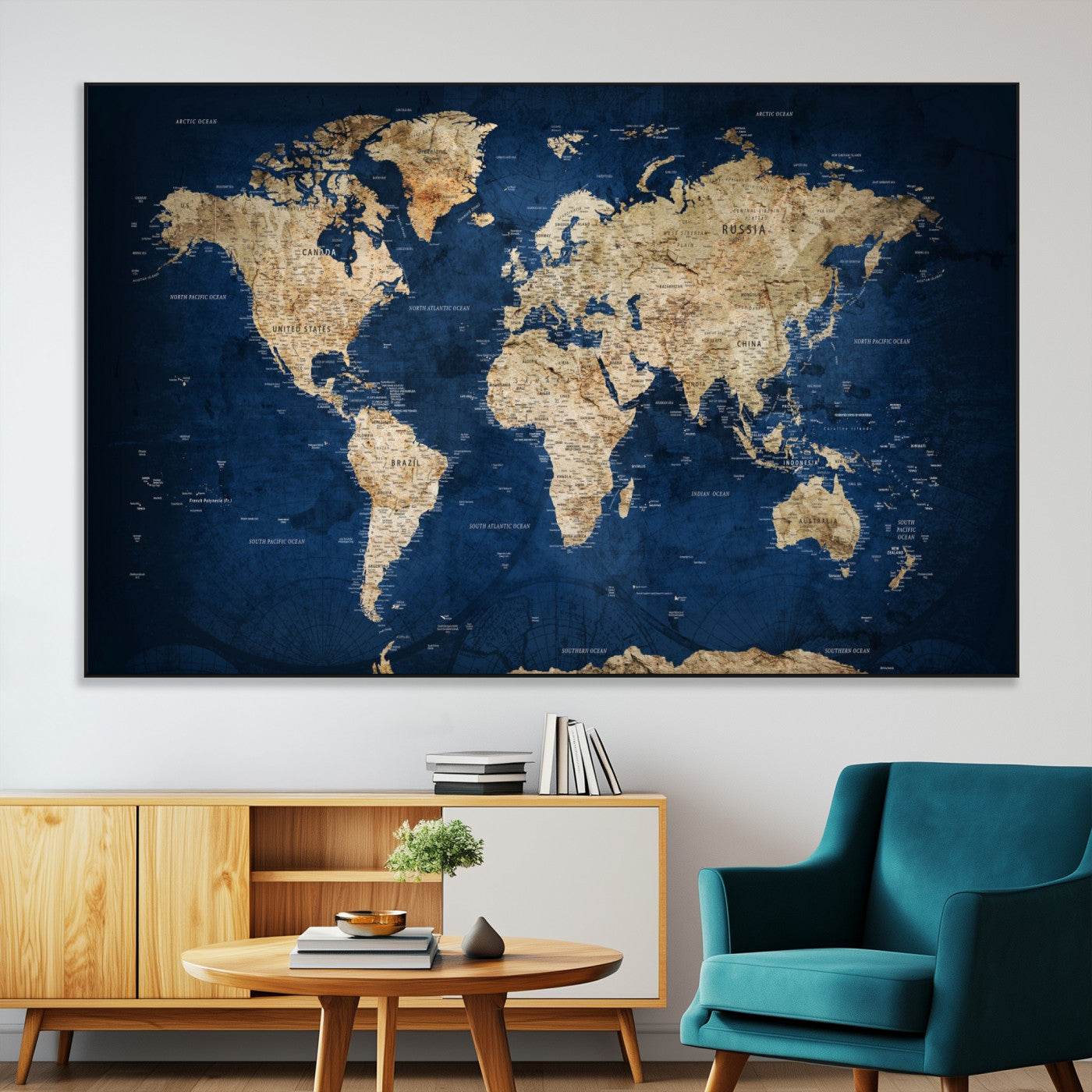39296-MGV-CV-36X24-World Map Wall Art Canvas Print, Framed Antique Atlas Art Picture Print, Vintage Map Perfect Vintage Explorer Decor Artwork for Home, Office
