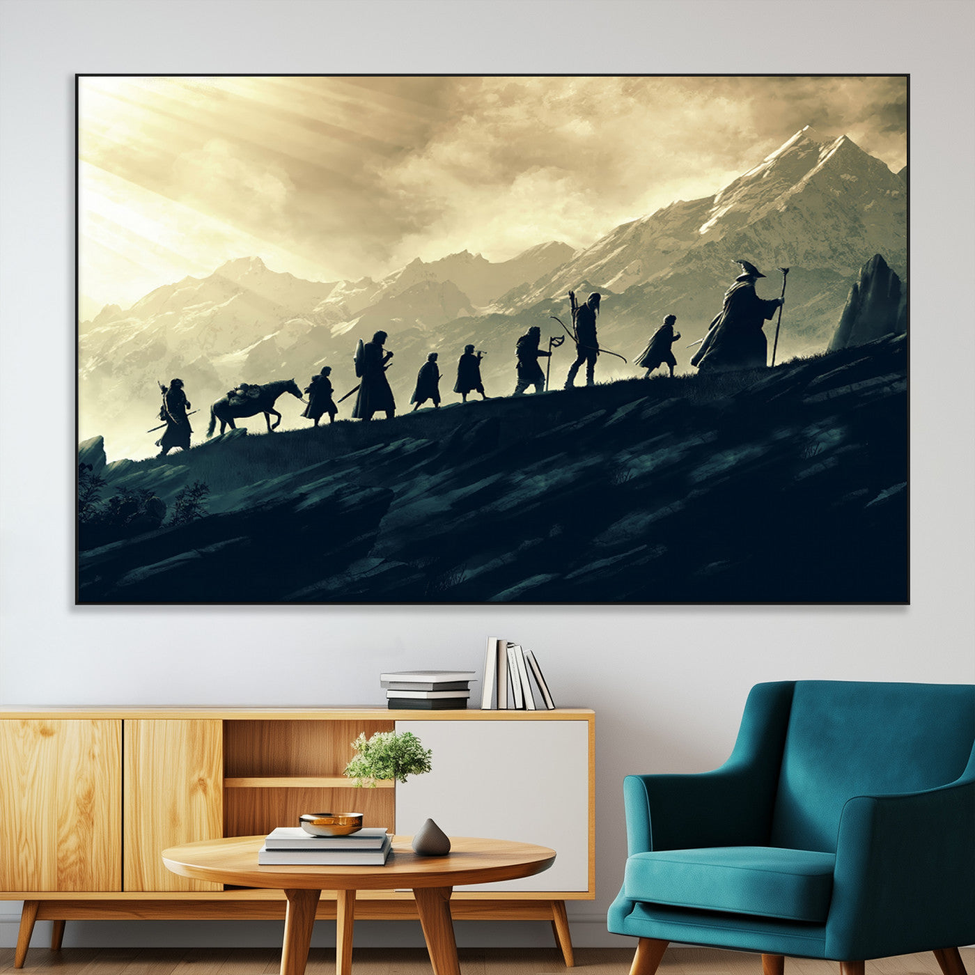 76547-MGV-CV-36X24-Fellowship Journey Wall Art Canvas Print, Framed LOTR Art Picture Print, Middle Earth Perfect Tolkien Fantasy Decor Artwork