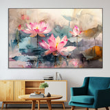 18414-MGV-CV-36X24-Pink Lotus Wall Art Canvas Print, Framed Water Lily Art Picture Print, Dreamy Floral Perfect Dreamy Botanical Decor Artwork