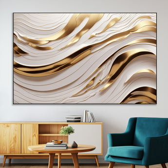 41237-MGV-CV-36X24-Gold Waves Wall Art Canvas Print, Framed Elegant Flow Art Picture Print, Luxury Layers Perfect Minimal Luxe Decor Artwork