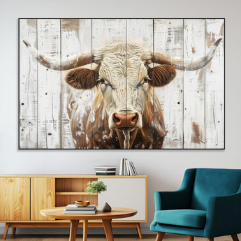 10840-MGV-CV-36X24-Texas Longhorn Wall Art Canvas Print, Framed Rustic Bull Art Picture Print, Western Cattle Perfect Rustic Western Decor Artwork