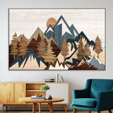 80300-MGV-CV-36X24-Geometric Mountains Wall Art Canvas Print, Framed Stylized Trees Art Picture Print, Graphic Forest Perfect Rustic Abstract Decor