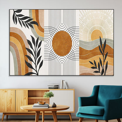 32359-MGV-CV-36X24-Modern Sun Wall Art Canvas Print, Framed Retro Horizon Art Picture Print, Sunburst Design Perfect Mid Century Boho Decor Artwork