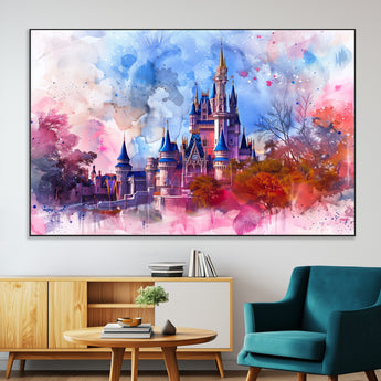15129-SEG-FC-51X34_Oversize-Disney Castle Wall Art Canvas Print, Framed Cinderella Palace Art Picture Print, Fantasy Kingdom Perfect Whimsical Fairytale Decor