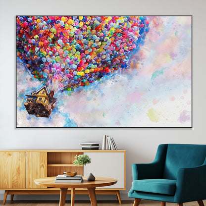 18792-SEG-FC-51X34_Oversize-Up Movie House Wall Art Canvas Print, Framed Carls Journey Art Picture Print, Up Inspired Perfect Animated Whimsical Decor Artwork