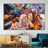 13675-SEG-FC-51X34_Oversize-Jazz Band Wall Art Canvas Print, Framed Jazz Oil Painting Art Picture Print, Vibrant Music Perfect Abstract Musical Decor Artwork