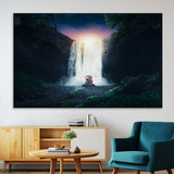 56359-MGV-CV-36X24-Lilo Stitch Wall Art Canvas Print, Framed Stitch Angel Art Picture Print, Cartoon Waterfall Perfect Tropical Fantasy Decor Artwork