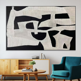 33714-MGV-CV-36X24-Monochrome Design Wall Art Canvas Print, Framed Modern Linework Art Picture Print, Textured Shapes Perfect Monochrome Modern Decor