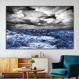 91043-MGV-CV-36X24-Stormy Ocean Wall Art Canvas Print, Framed Moody Seascape Art Picture Print, Monochrome Sea Perfect Coastal Drama Decor Artwork