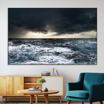 51359-MGV-CV-36X24-Stormy Ocean Wall Art Canvas Print, Framed Moody Seascape Art Picture Print, Ocean Storm Perfect Dramatic Coastal Decor Artwork