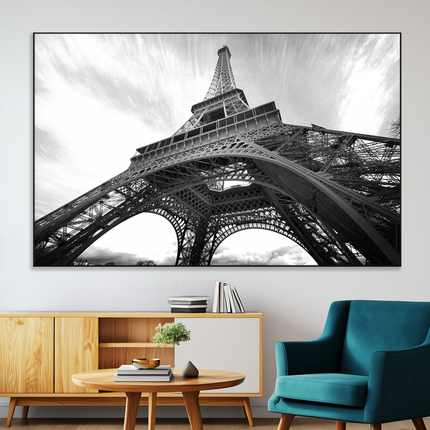 40006-MGV-CV-36X24-Eiffel Tower Wall Art – Black and White Architectural Photo Print, Paris Inspired Decor for Bedroom, Office, Studio or Modern