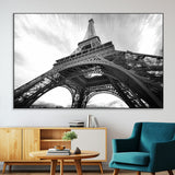 40006-MGV-CV-36X24-Eiffel Tower Wall Art – Black and White Architectural Photo Print, Paris Inspired Decor for Bedroom, Office, Studio or Modern