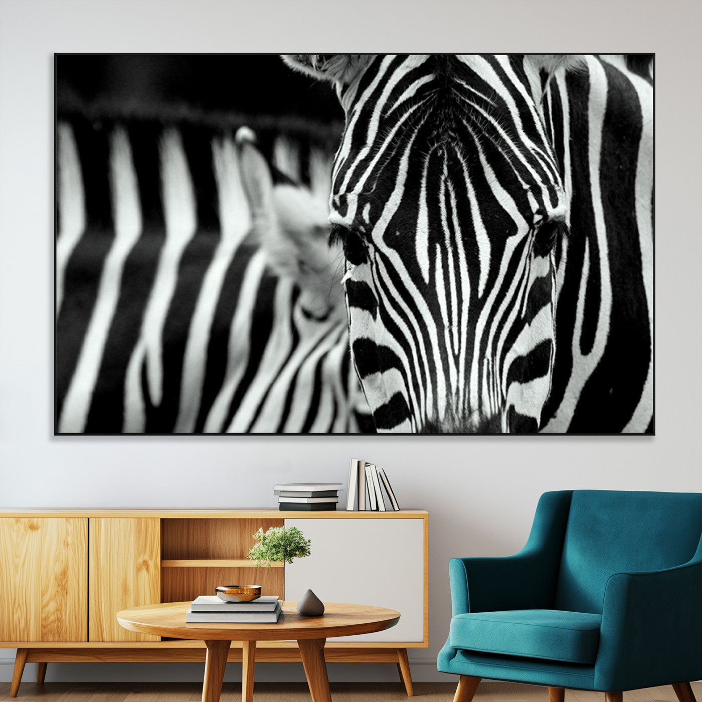 43631-MGV-CV-36X24-Zebra Wall Art – Black & White Safari Wildlife Canvas Print, Modern Animal Photography Decor for Living Room, Office, or Bedroom