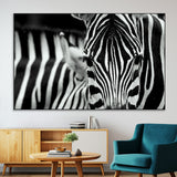43631-MGV-CV-36X24-Zebra Wall Art – Black & White Safari Wildlife Canvas Print, Modern Animal Photography Decor for Living Room, Office, or Bedroom