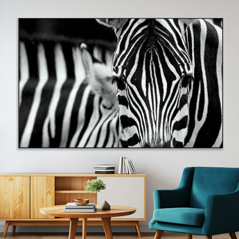 43631-MGV-CV-36X24-Zebra Wall Art – Black & White Safari Wildlife Canvas Print, Modern Animal Photography Decor for Living Room, Office, or Bedroom
