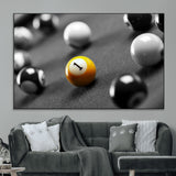 52108-MGV-CV-36X24-Precision Pool Table Wall Art – Close Up Yellow 1 Ball Canvas Print, Hand-Played Billiards Game Decor for Office, Game Room, or