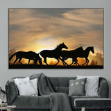 16620-MGV-CV-36X24-Sunset Stallions Wall Art – Silhouetted Horses Running Canvas Print, Nature’s Rhythm, Perfect for Living Room, Office, or Man Cave