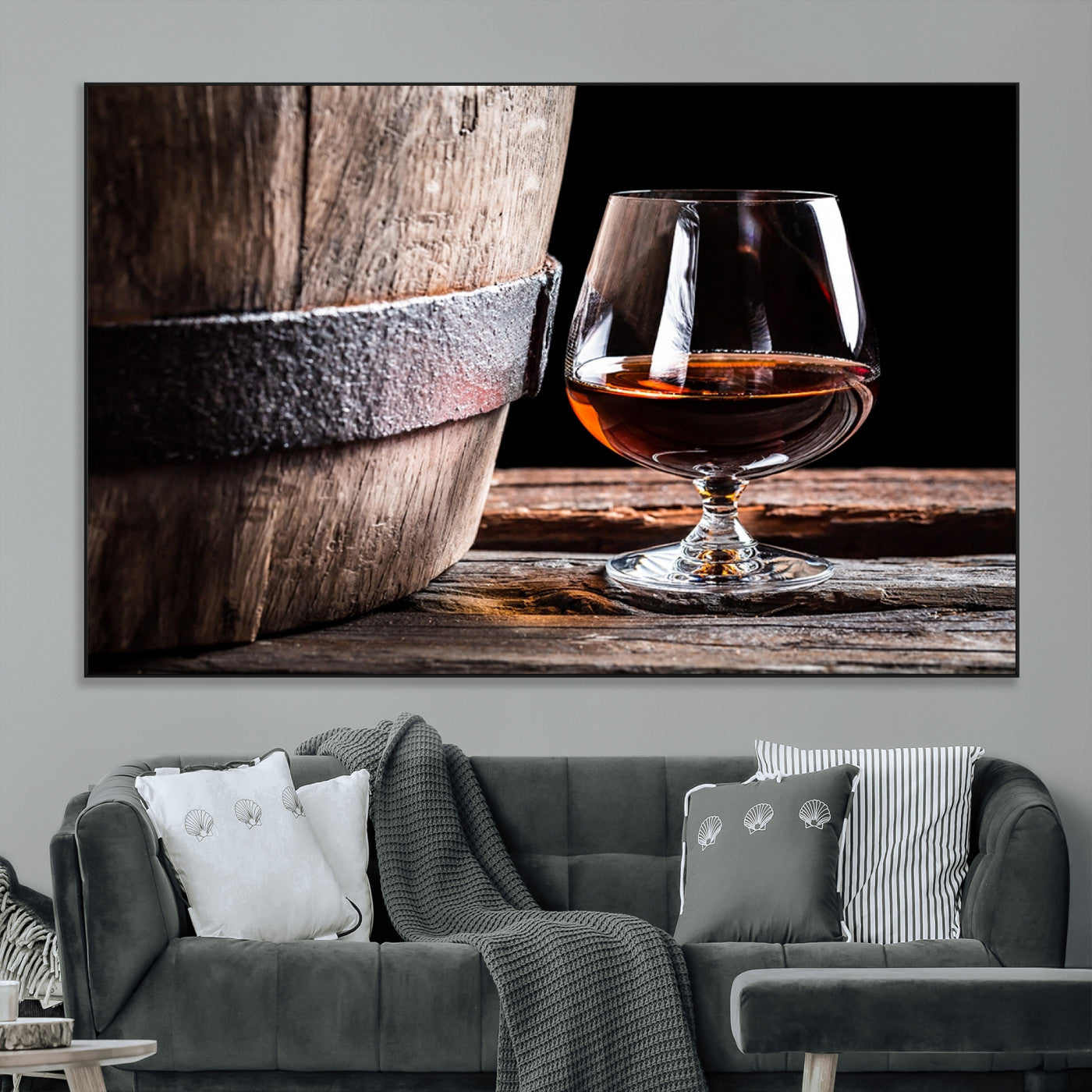 50839-MGV-CV-36X24-Barrel & Brandy Wall Art – Rustic Whiskey Barrel and Brandy Glass Canvas Print, Elegant Home Bar or Lounge Decor for Office, Man
