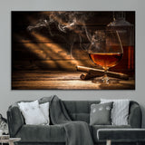 92305-MGV-CV-36X24-Whiskey & Cigar Wall Art – Moody Whiskey and Cigar Canvas Print, Sophisticated Bar or Home Lounge Decor for Office, Man Cave or