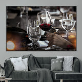 75513-MGV-CV-36X24-Elegant Wine Toast Wall Art – Close-Up Red Wine Glass at Dinner Table Canvas Print, Sophisticated Dining Room or Bar Decor