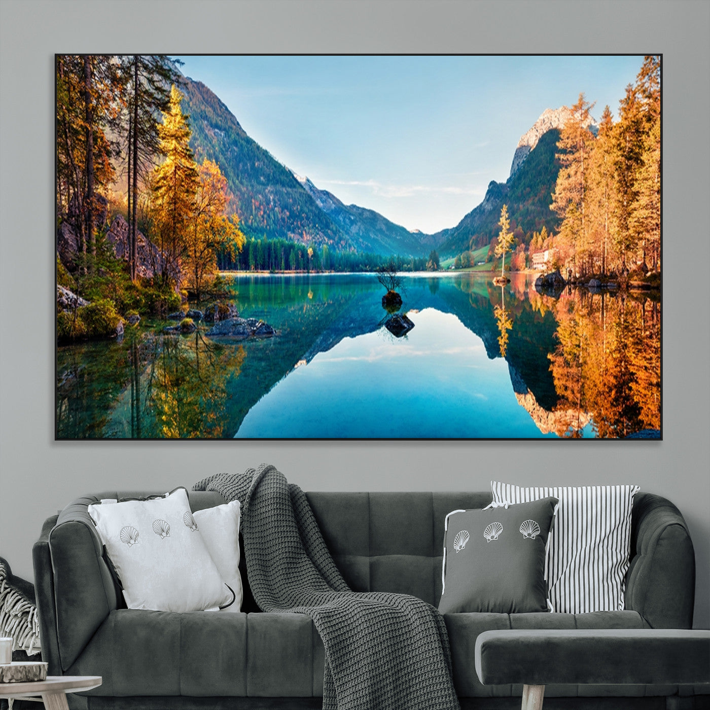 32962-MGV-CV-36X24-Mountain Lake Wall Art – Tranquil Autumn Landscape Canvas Print, Nature Reflection Decor for Living Room, Bedroom, Office or Cabin