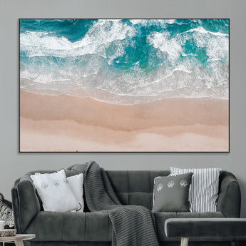 39236-MGV-CV-36X24-Ocean Beach Wall Art – Aerial View of Waves and Sand Canvas Print, Coastal Home Decor for Living Room, Bedroom, Office or Beach
