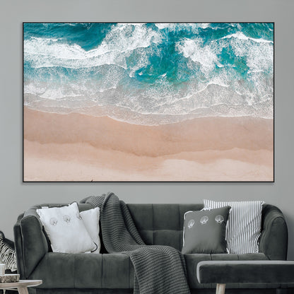 39236-MGV-CV-36X24-Ocean Beach Wall Art – Aerial View of Waves and Sand Canvas Print, Coastal Home Decor for Living Room, Bedroom, Office or Beach