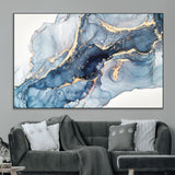 33782-MGV-CV-36X24-Abstract Marble Wall Art – Blue & Gold Fluid Painting Canvas Print, Modern Home Decor for Living Room, Bedroom or Office
