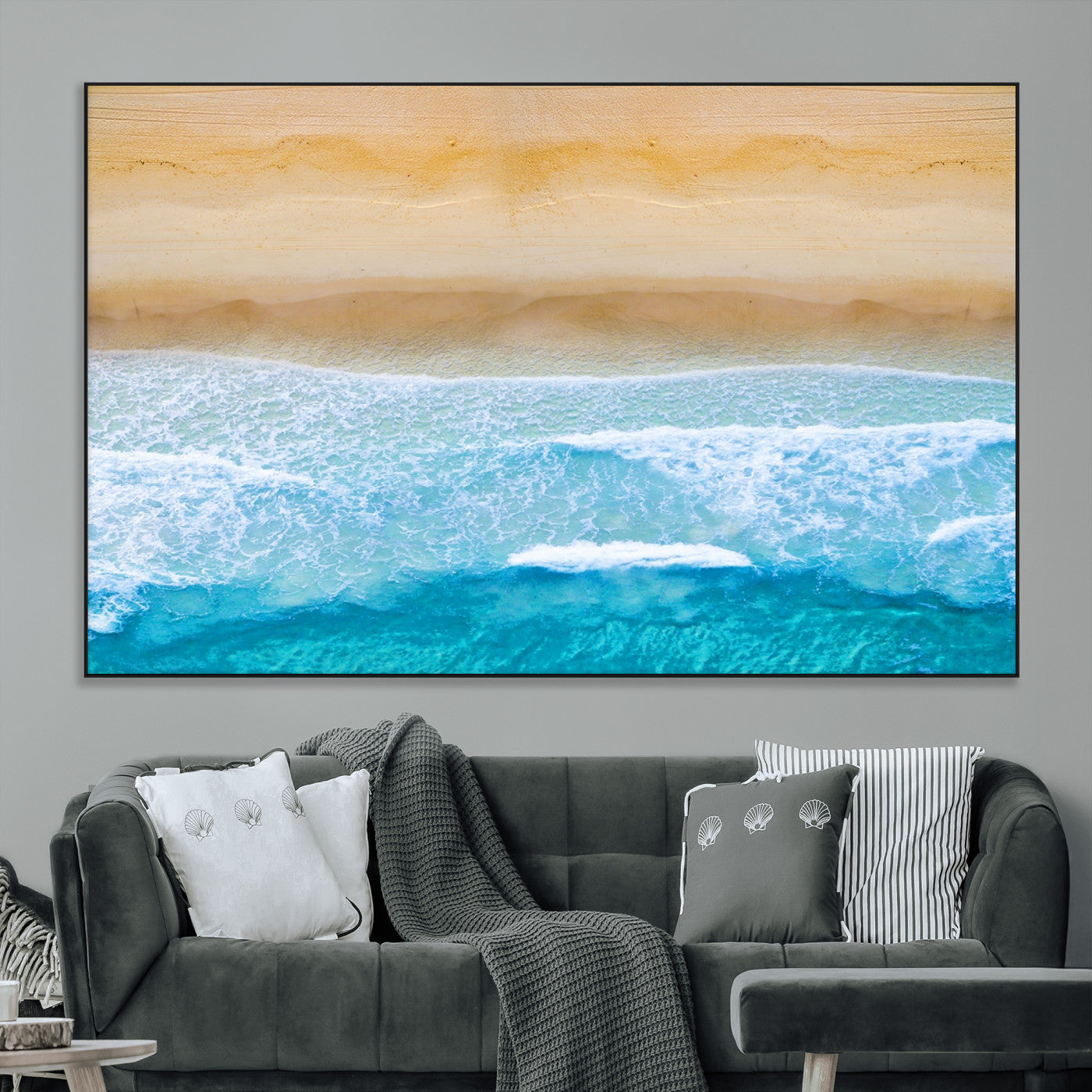 43046-MGV-CV-36X24-Aerial Beach Wall Art – Serene Ocean Waves & Sandy Shore Canvas Print, Coastal Home Decor for Living Room, Bedroom or Office