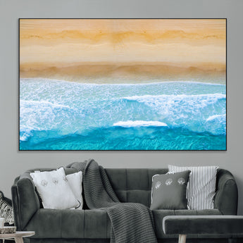 43046-MGV-CV-36X24-Aerial Beach Wall Art – Serene Ocean Waves & Sandy Shore Canvas Print, Coastal Home Decor for Living Room, Bedroom or Office