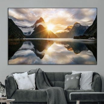 78842-MGV-CV-36X24-Sunrise Mountain Reflection Wall Art – Stunning Nature Landscape Canvas Print for Home, Office, Living Room or Relaxing Space