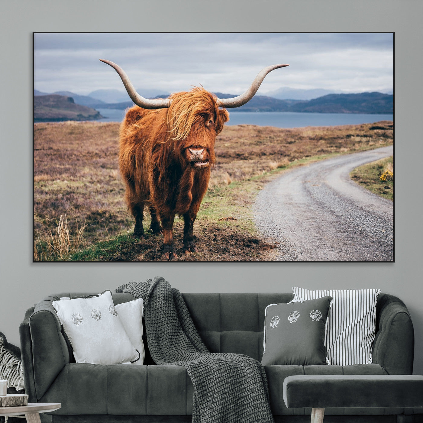 56121-MGV-CV-36X24-Rustic Highland Cow Wall Art – Panoramic Nature Canvas Print, Perfect Decor for Home, Office, Living Room or Man Cave