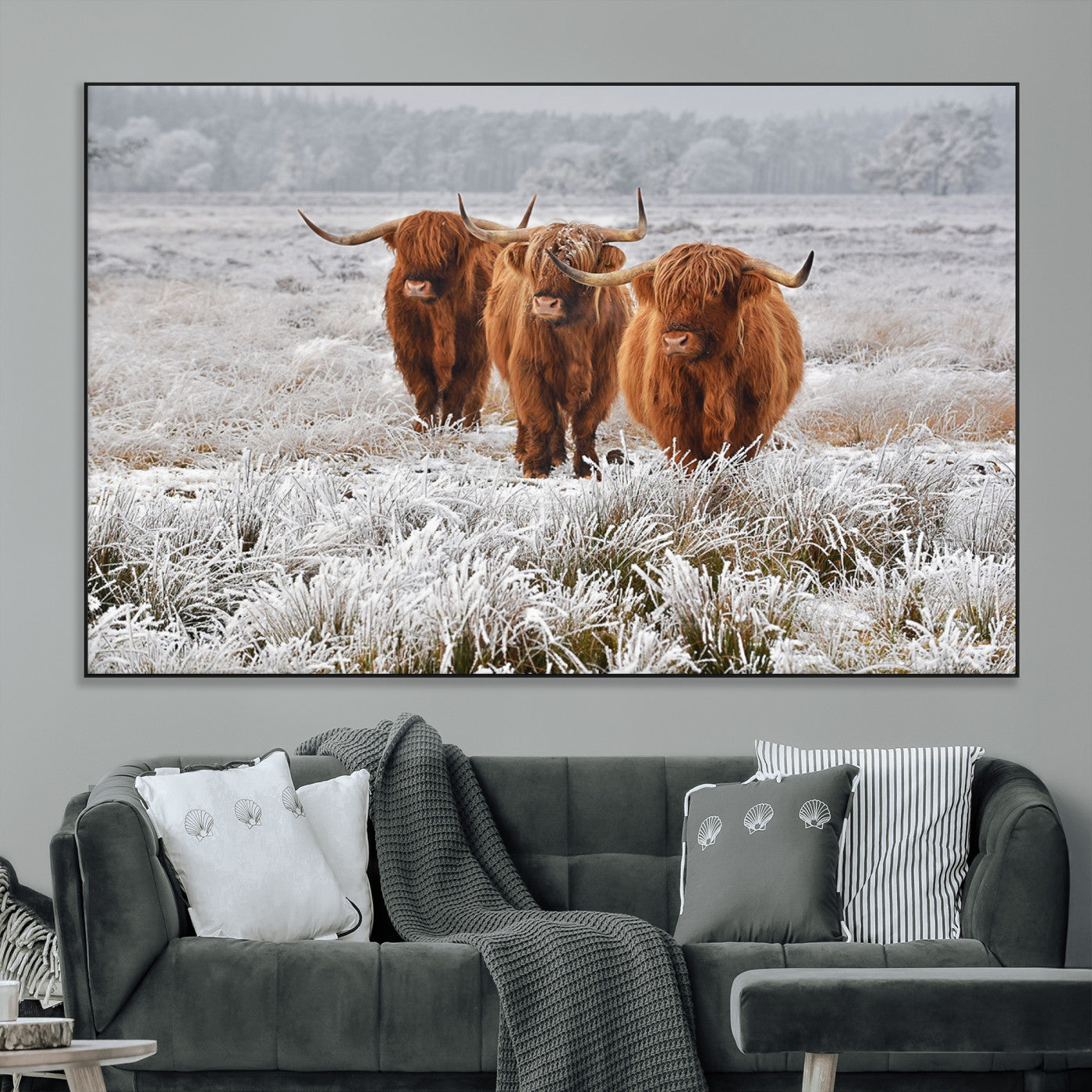 10396-MGV-CV-36X24-Highland Cattle Wall Art – Rustic Winter Landscape Canvas Print, Farmhouse Decor for Living Room, Office, Cabin or Country Home
