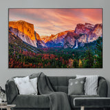 24519-MGV-CV-36X24-Yosemite Valley Sunset Wall Art – Majestic Mountain Landscape with Waterfall and Vibrant Sky, Nature Photography for Home or