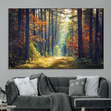 86249-MGV-CV-36X24-Sunlit Autumn Forest Path Wall Art – Peaceful Nature Scene with Fall Foliage, Calming Woods Decor for Home or Office