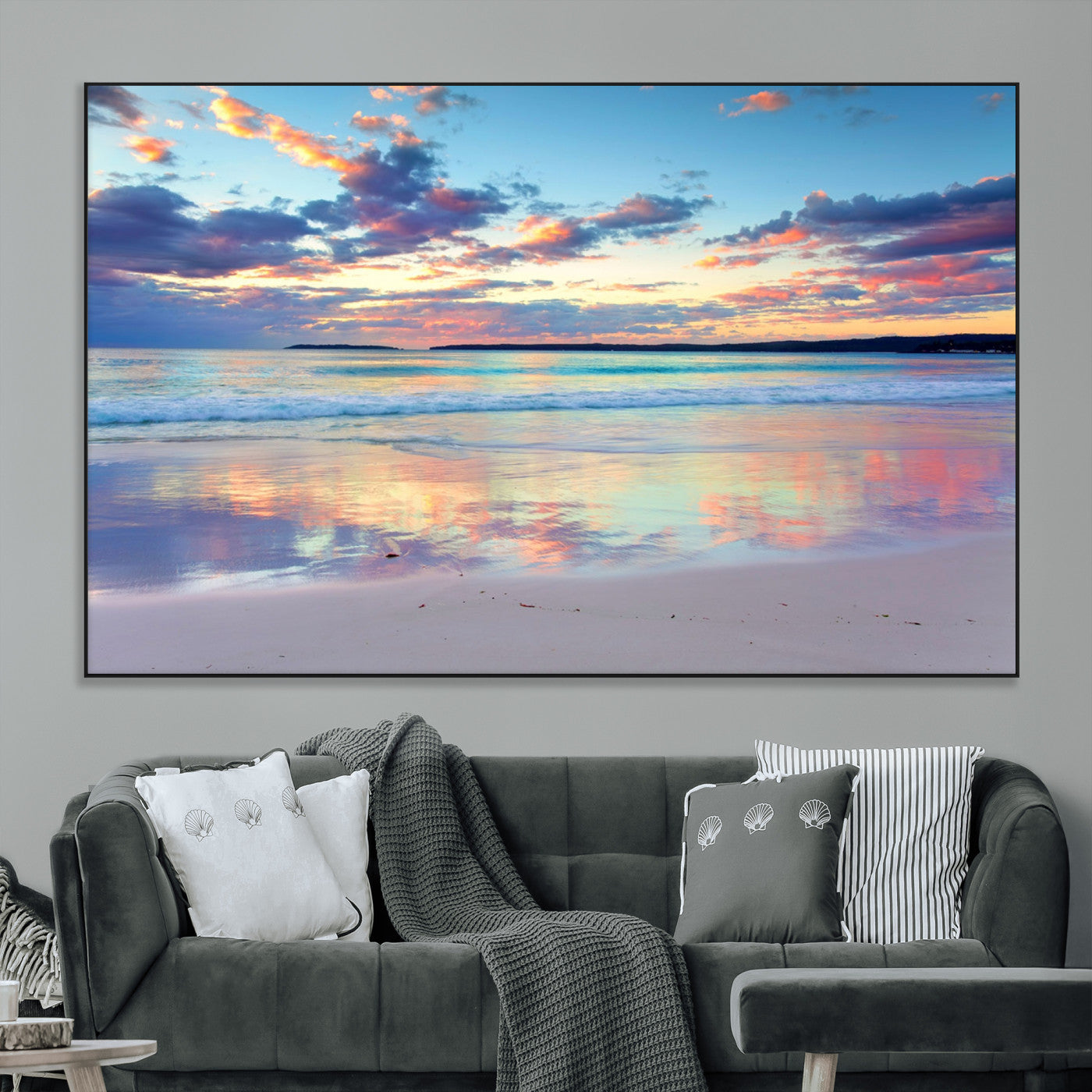 64882-MGV-CV-36X24-Tranquil Sunset Beach Wall Art – Panoramic Ocean Reflection Canvas Print, Calm Coastal Decor for Bedroom, Living Room or Office